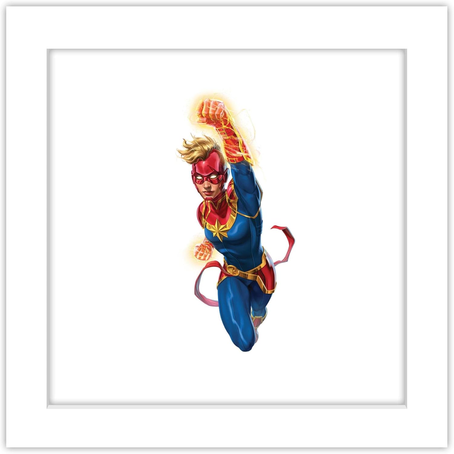 Trends International Gallery Pops Marvel Comics Avengers – Póster de pared de Capitana Marvel, 12 x 12 pulgadas, versión enmarcada en blanco