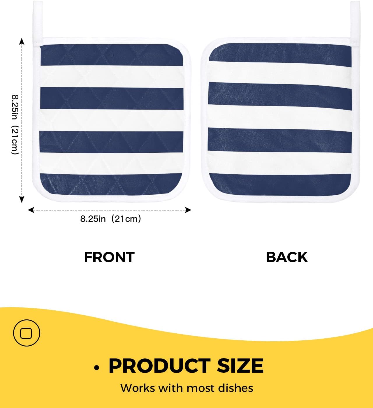 Paquete de 4 soportes para ollas con aislamiento térmico, diseño náutico moderno a rayas, lavable, juego de ollas para cocina, color azul marino,