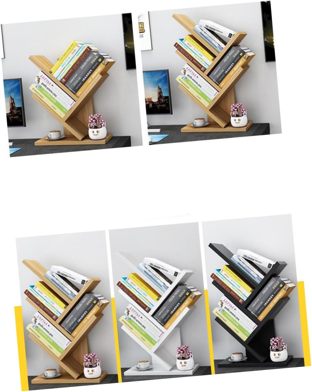 Estantería de madera de 3 capas para escritorio, estantería de árbol, estante de almacenamiento de moda pequeño