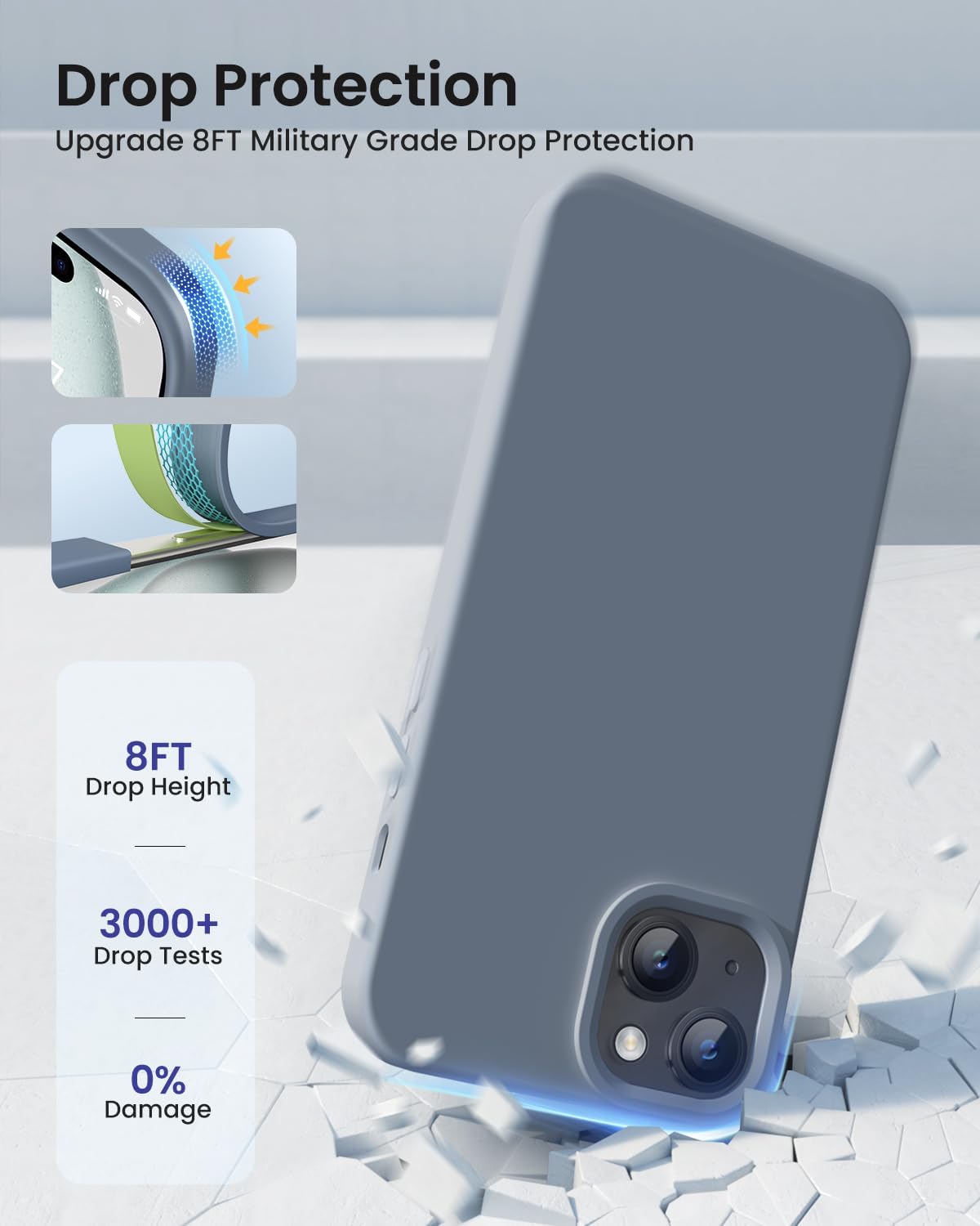 Funda diseñada para iPhone 15, funda de silicona protección contra caídas de grado militar forro de microfibra antiarañazos funda de silicona ultra