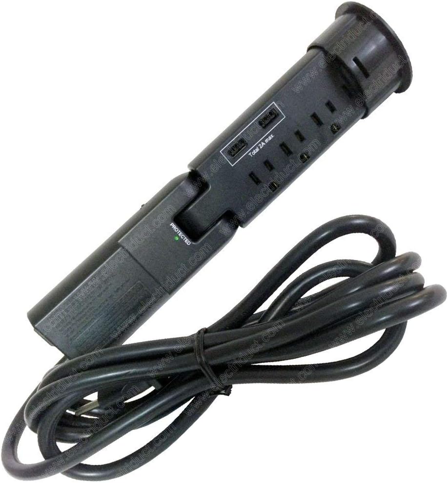 Electriduct Ojal PowerTap para escritorio con protector de sobretensiones y cargador USB de 2.4 amperios (negro)
