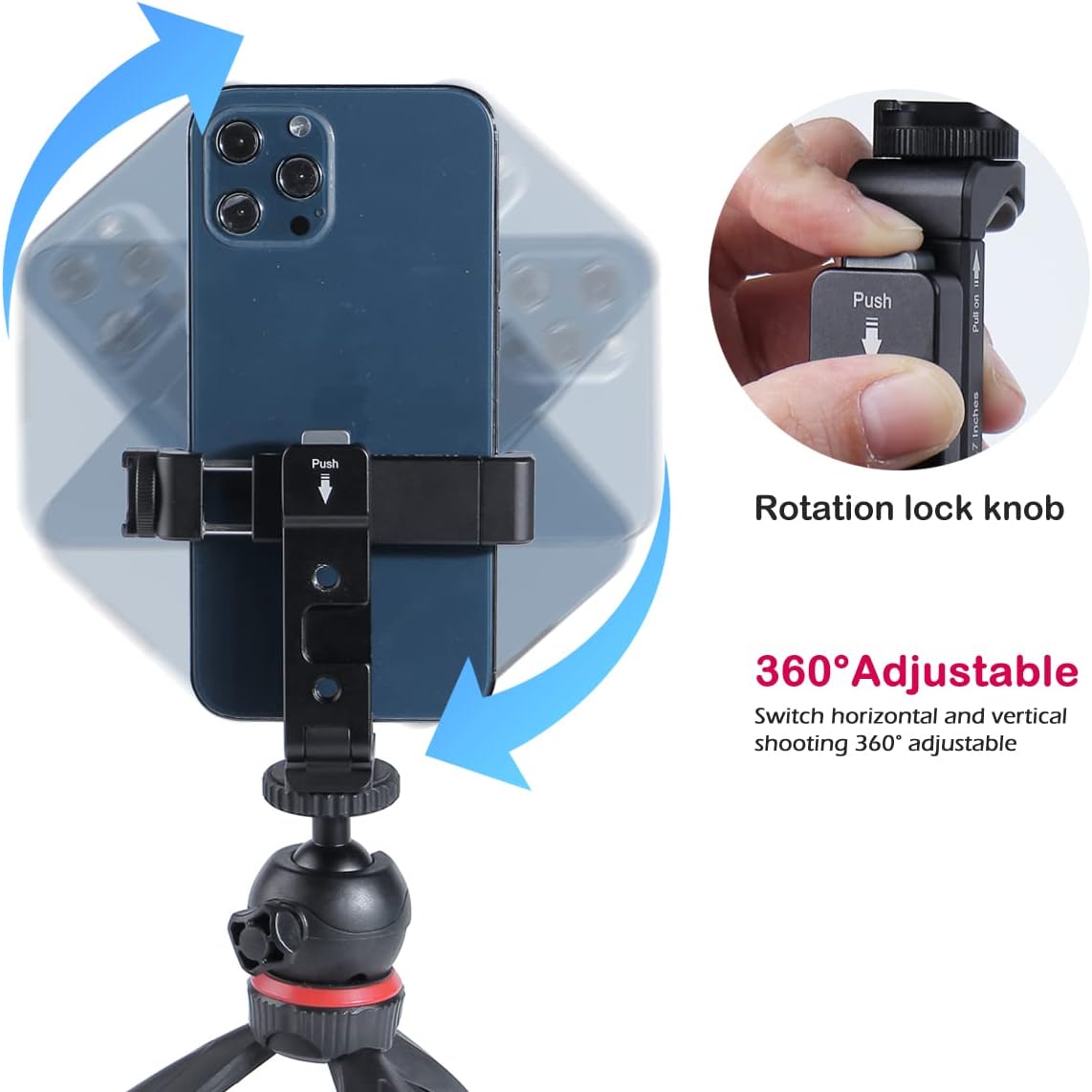 Arnarkok Soporte de trípode de metal ligero para teléfono con zapata fría giratoria, compatible con adaptador de soporte para teléfono inteligente