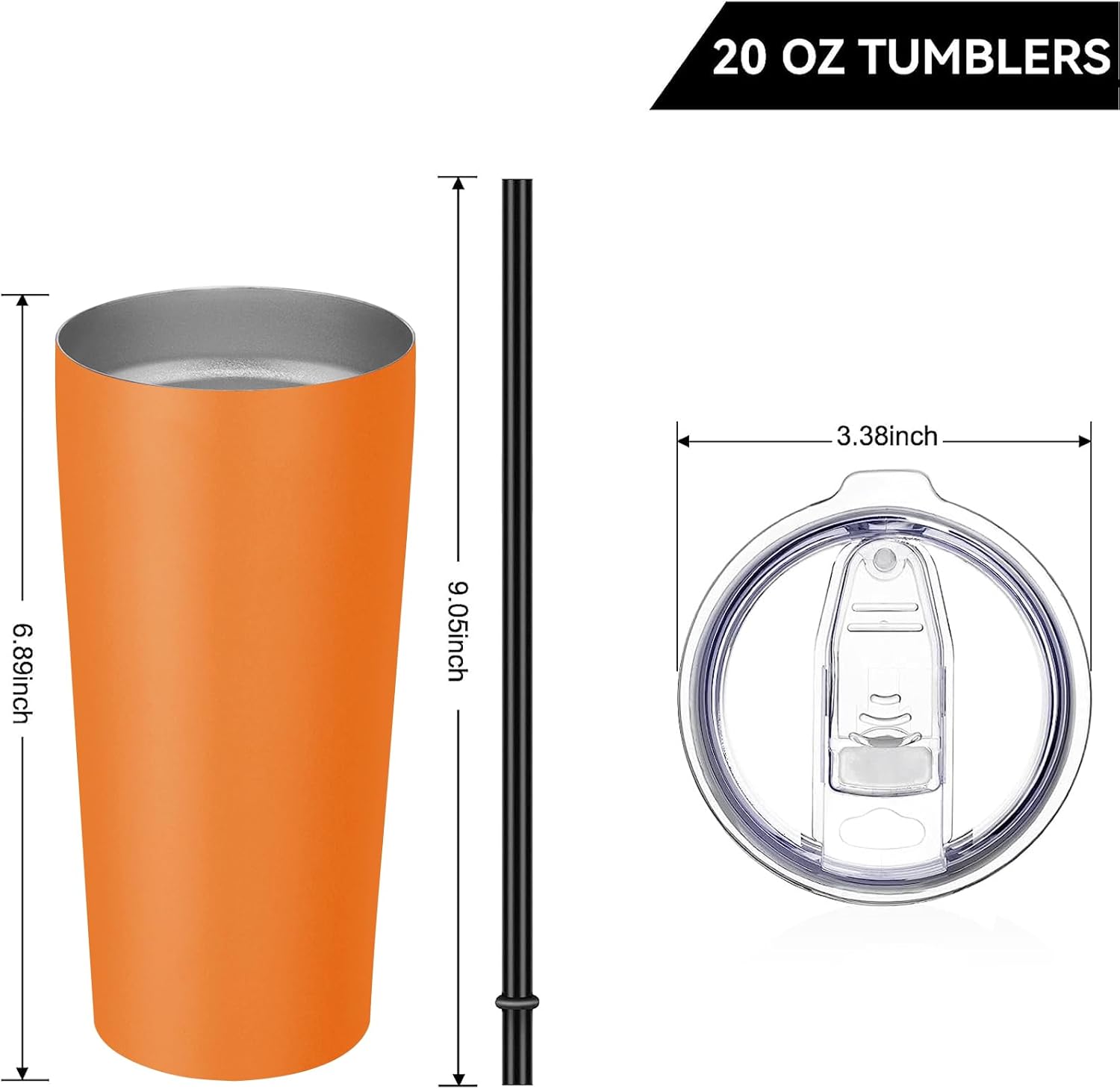 VEGOND Vaso de acero inoxidable de 20 onzas con tapa y pajita, aislado al vacío, taza de café de viaje de doble pared (paquete naranja 1)