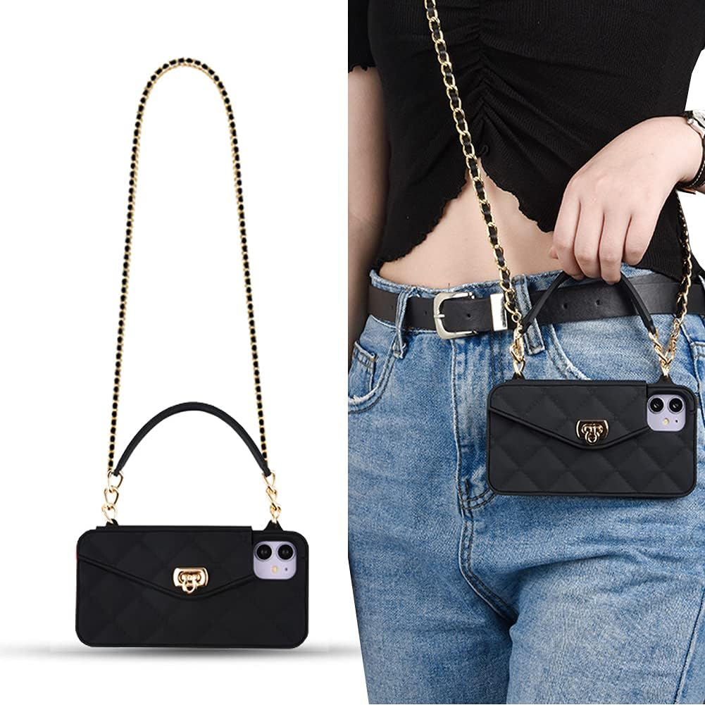 Yatchen Funda tipo cartera para iPhone 12 Pro Max, funda cruzada para teléfono con correa de cordón, bonita funda tipo cartera con tapa para tarjeta