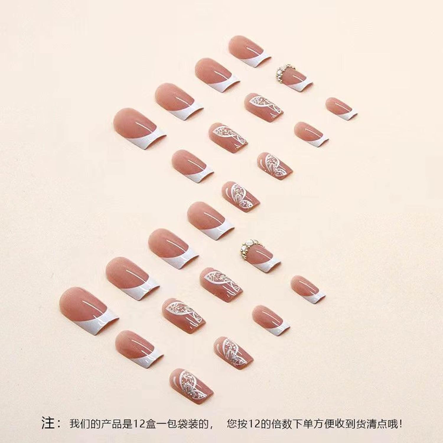 Uñas postizas a presión, francesas, cortas, medianas, cuadradas, rosas, mariposa, diamantes de imitación, uñas postizas cortas cuadradas acrílicas