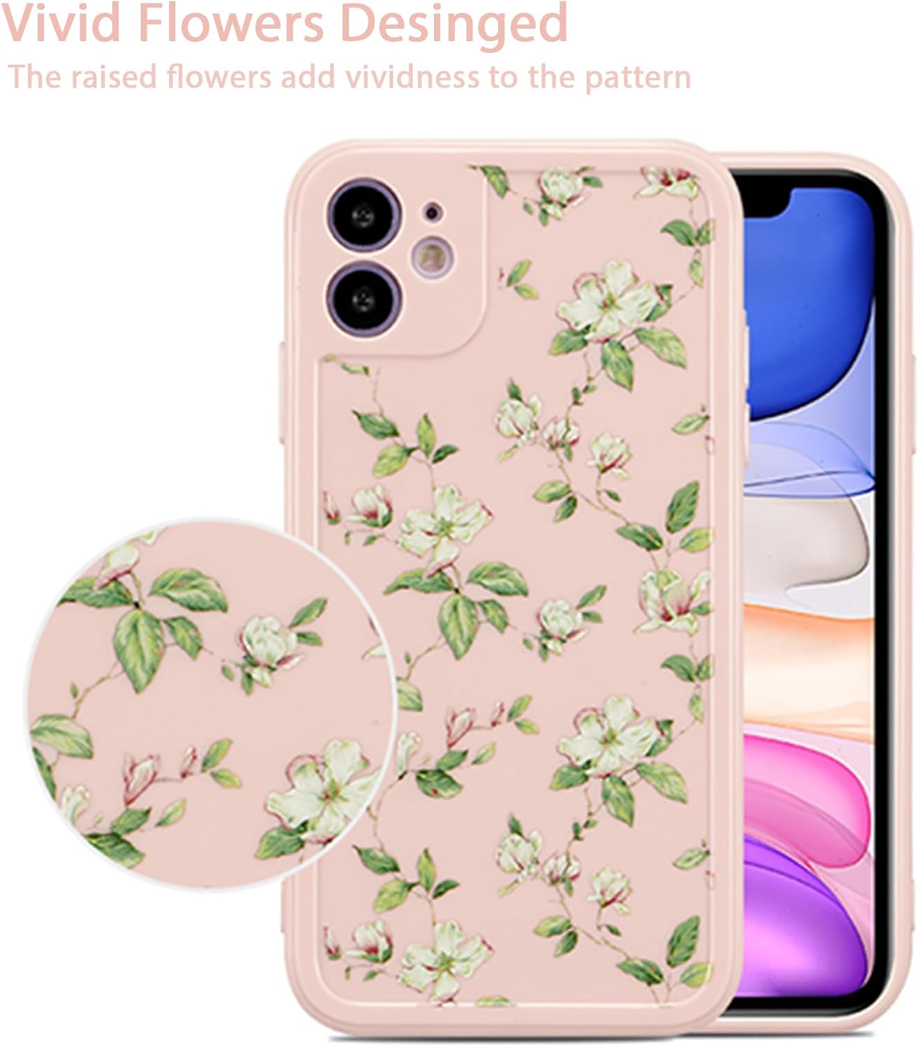 ZTOFERA – Carcasa de silicona para iPhone 11 (6,1 pulgadas), diseño de flores florales, color rosa