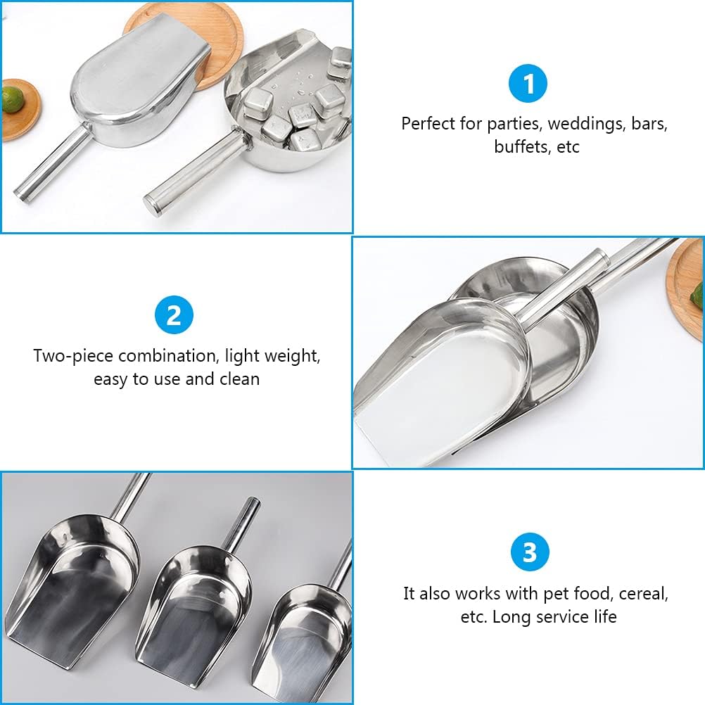 Cuchara de hielo de acero inoxidable para máquina de hielo, cuchara de metal para alimentos, cuchara grande para alimentos, palas de cubo de hielo,