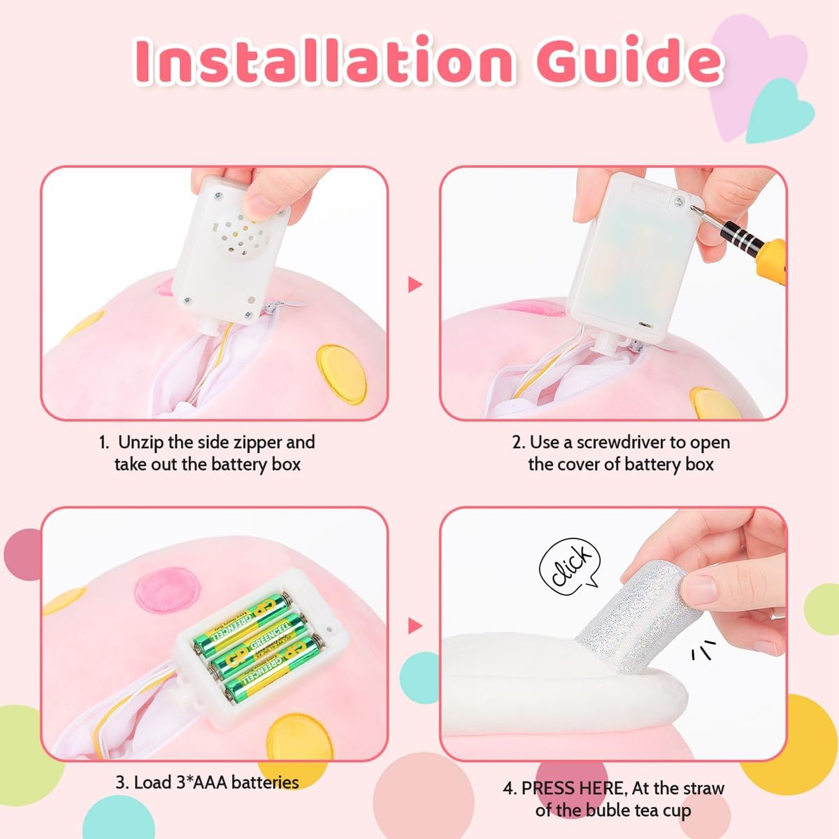 AIXINI Almohada de té con burbujas de peluche con luces LED coloridas y luces nocturnas que brillan súper suave, color rosa, 9.4 pulgadas