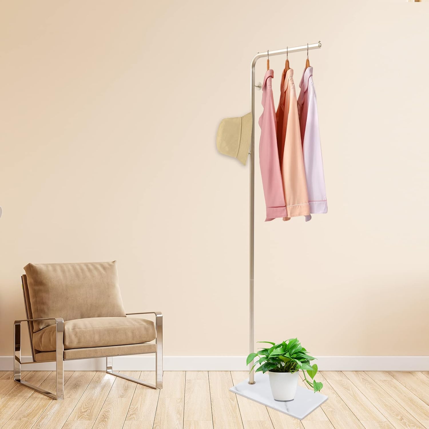 Perchero de metal independiente con base de mármol natural, soporte para colgar ropa de entrada con 3 ganchos, árbol de pasillo de hotel para el