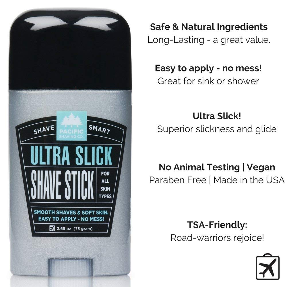 Pacific Shaving Company Barra de afeitado ultra resbaladiza fácil de aplicar, sin ensuciar, afeitadas suaves y piel suave, apta para TSA, todo tipo