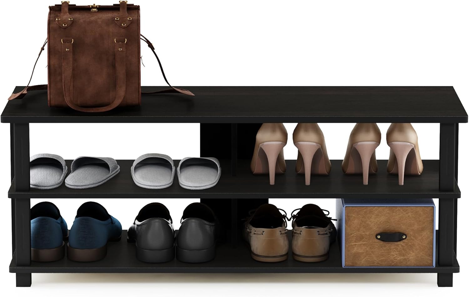 Furinno Turn-N-Tube – Zapatero compacto de 3 niveles para entrada de armario, color espressonegro