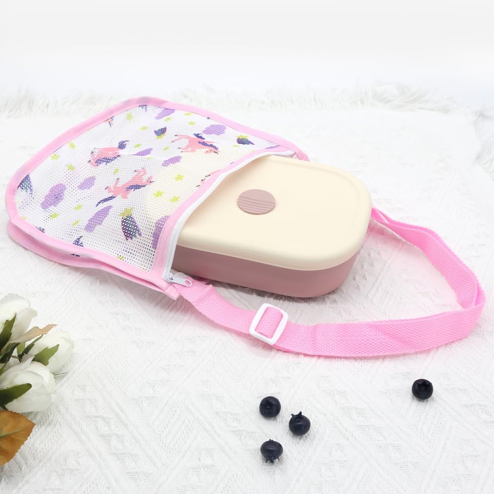 PandaEar Lonchera Bento de silicona para niños pequeños, lonchera de grado alimenticio a prueba de fugas, apta para microondas y lavavajillas (rosa)