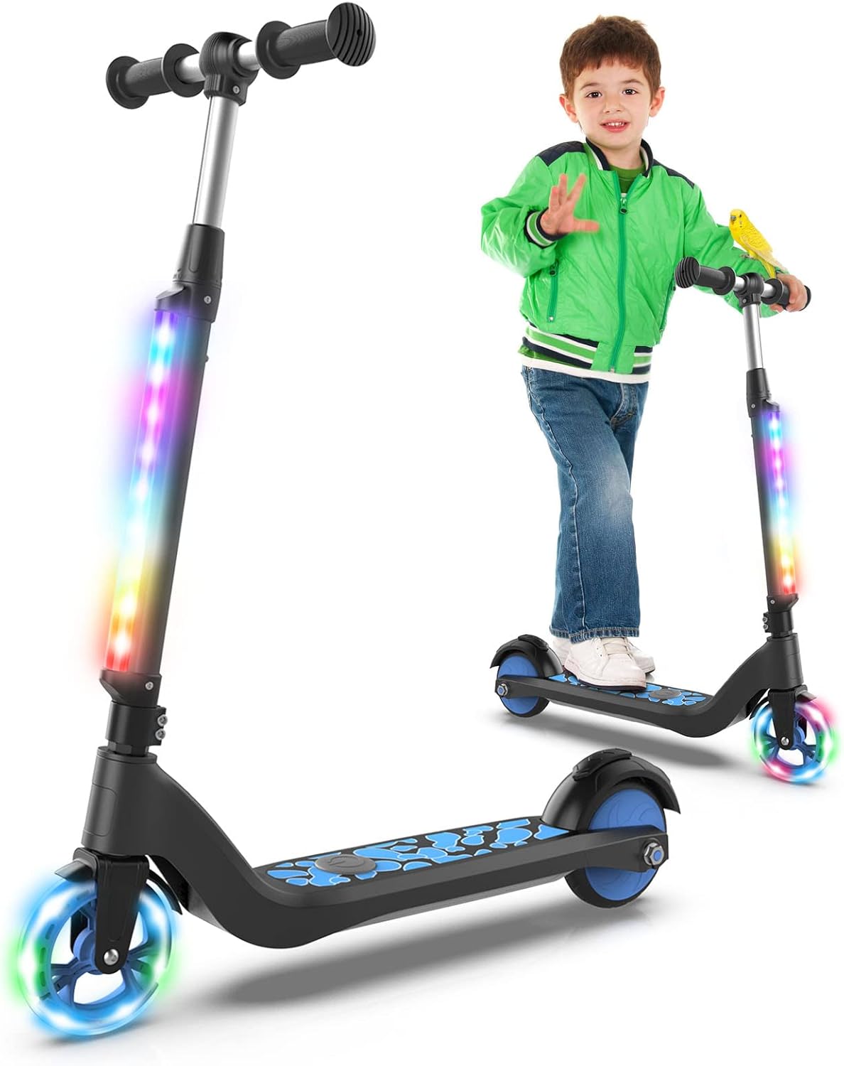 Patineta eléctrica para niños de 6 a 12 años con scooters plegables con luz de 3 a 5 años, scooter de patada para niños pequeñosgrandes con manillar