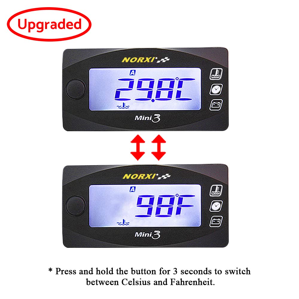 Medidor multifunción 4 en 1 para motocicleta, mini 13.1 ft (tacómetro RPM+temperatura de culata+voltímetro+reloj) Medidor multifuncional 4 en 1