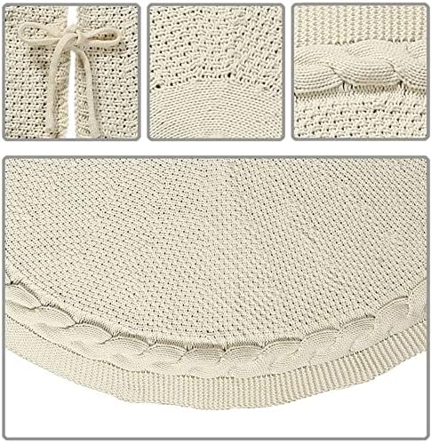 Sattiyrch Faldón de punto para árbol de Navidad, decoración rústica gruesa para árbol de Navidad (crema, 36 pulgadas)