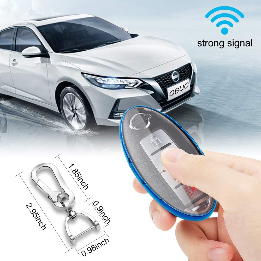 QBUC Funda para llavero Nissan, 3, 4, 6 botones, con llavero, llavero de repuesto (azul brillante)