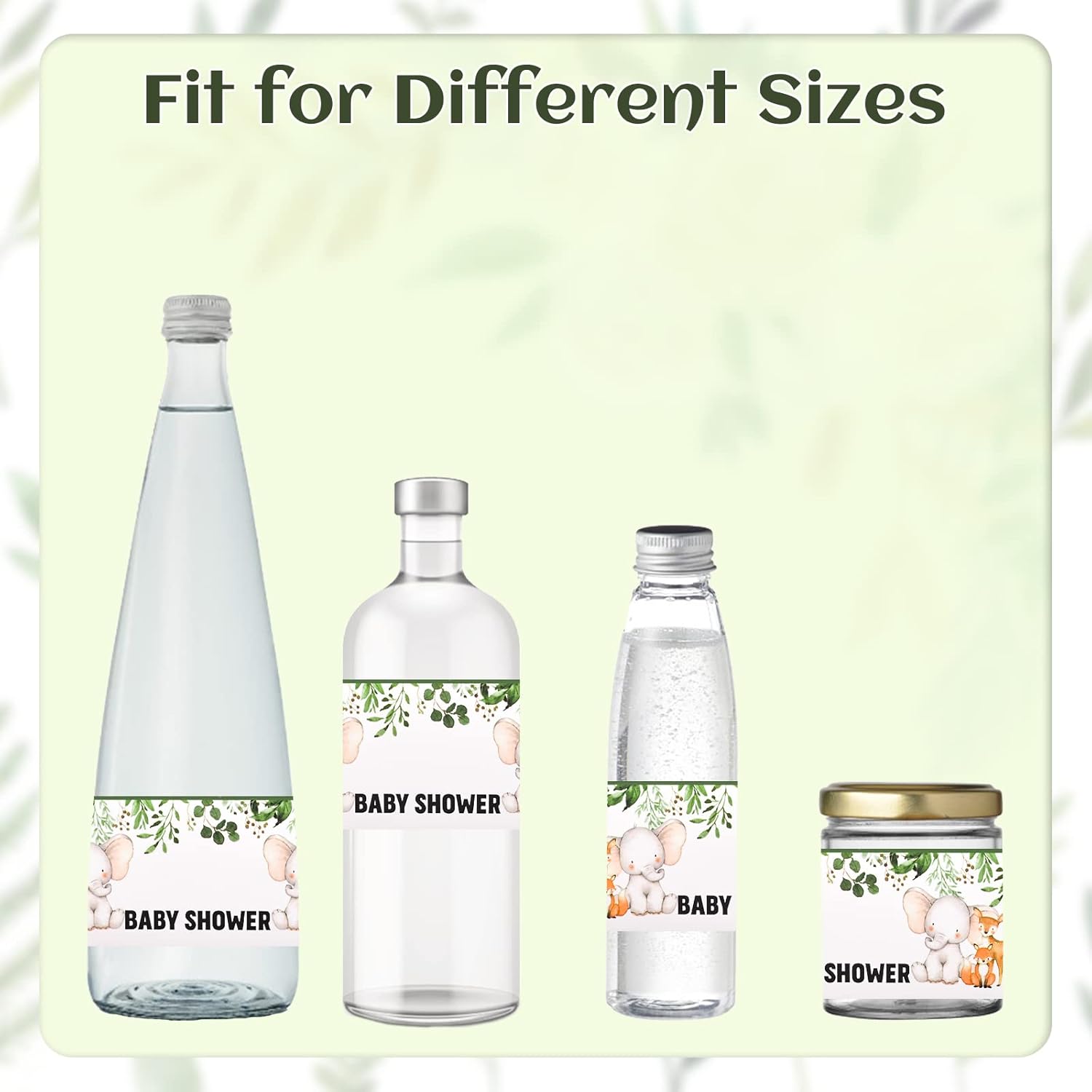 48 etiquetas para botellas de agua de animales de la selva, envolturas para botellas de agua para baby shower, calcomanías impermeables para