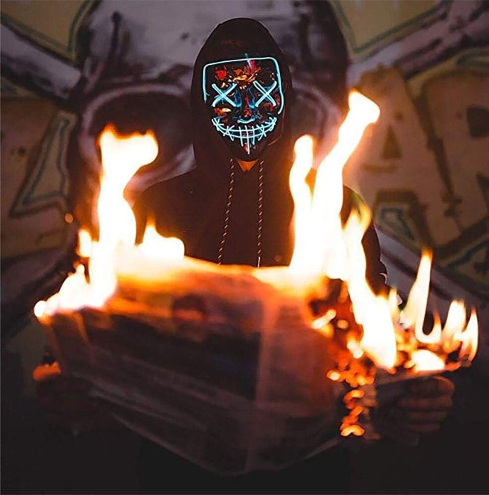 Máscara de miedo de Halloween con luz LED, máscara de purga LED, máscara de purga LED, alambre de luz para festivales, cosplay, disfraces, fiestas
