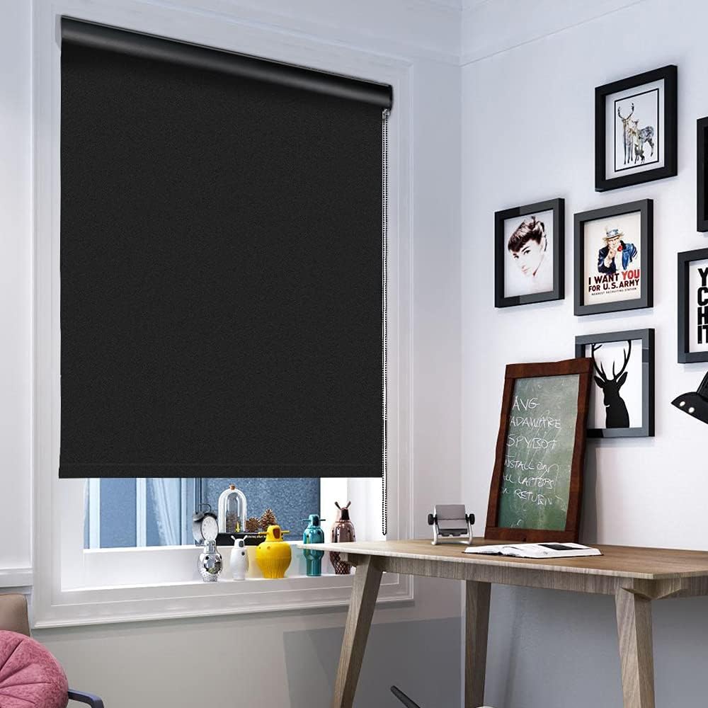 KCO Persianas enrollables opacas para ventanas con cubierta de cenefa, protección UV, tela impermeable para el hogar, dormitorio, ventanas de