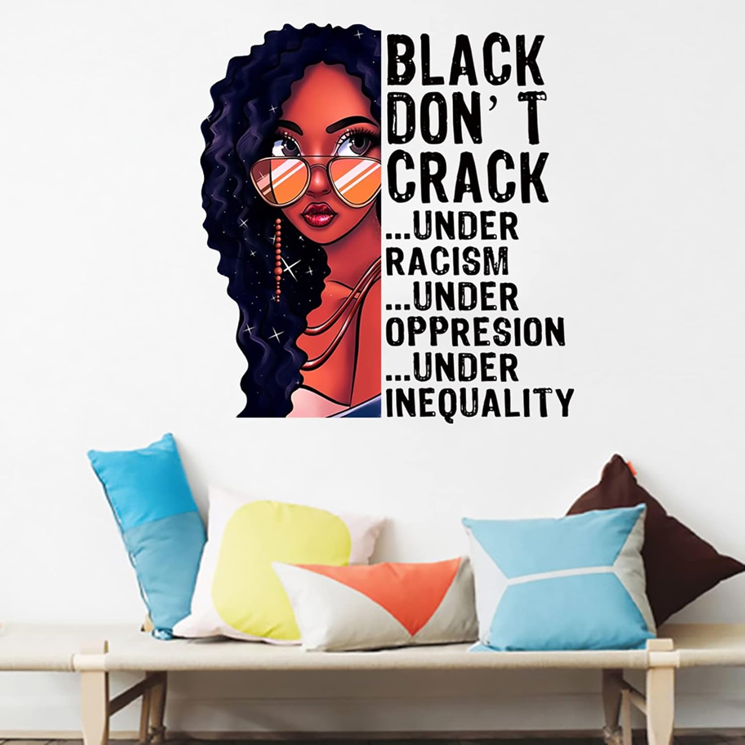Calcomanías de pared para dormitorio de niñas, calcomanía de pared con cita inspiradora mágica de niña negra, decoración de habitación rosa,