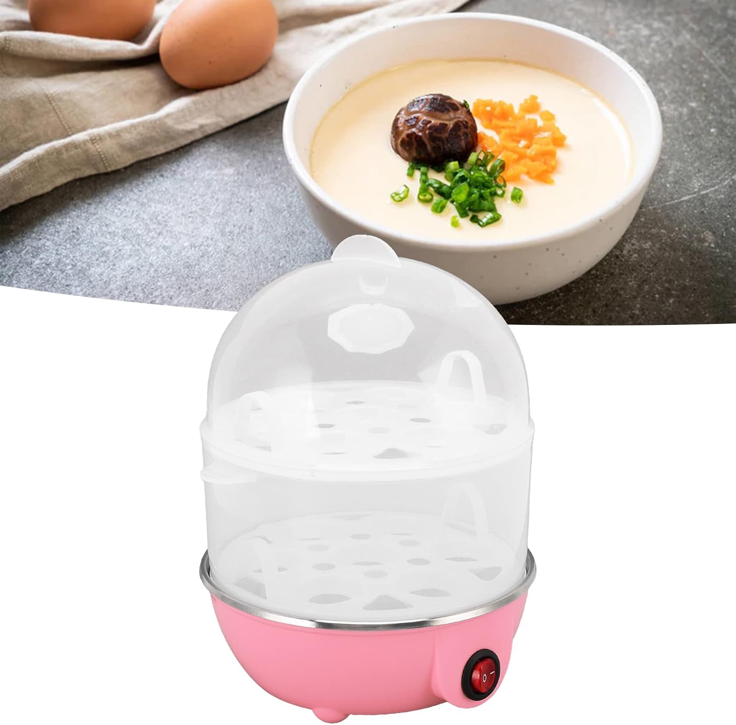 Olla rápida para huevos, olla eléctrica para huevos con capacidad para 14 huevos con taza medidora, caldera de huevos de polipropileno duradera con