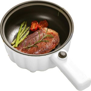 Olla caliente eléctrica, mini antiadherente multifunción para fideos eléctricos, cazuela de cocina, sartén eléctrica portátil con mango largo Olla caliente eléctrica, mini antiadherente multifunción para fideos eléctricos, cazuela de cocina, sartén eléctrica portátil con mango largo