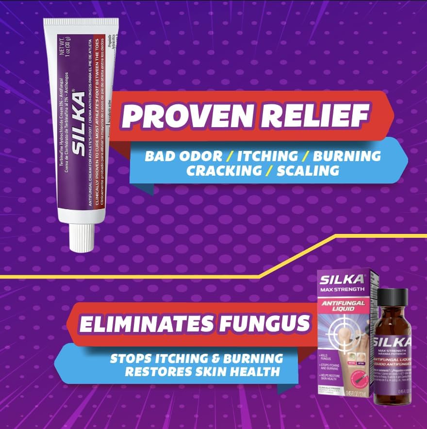 Silka Max Strength – Juego de líquido antifúngico y crema, potente alivio para hongos en las uñas de los pies, pie de atleta y tiña, alivio de
