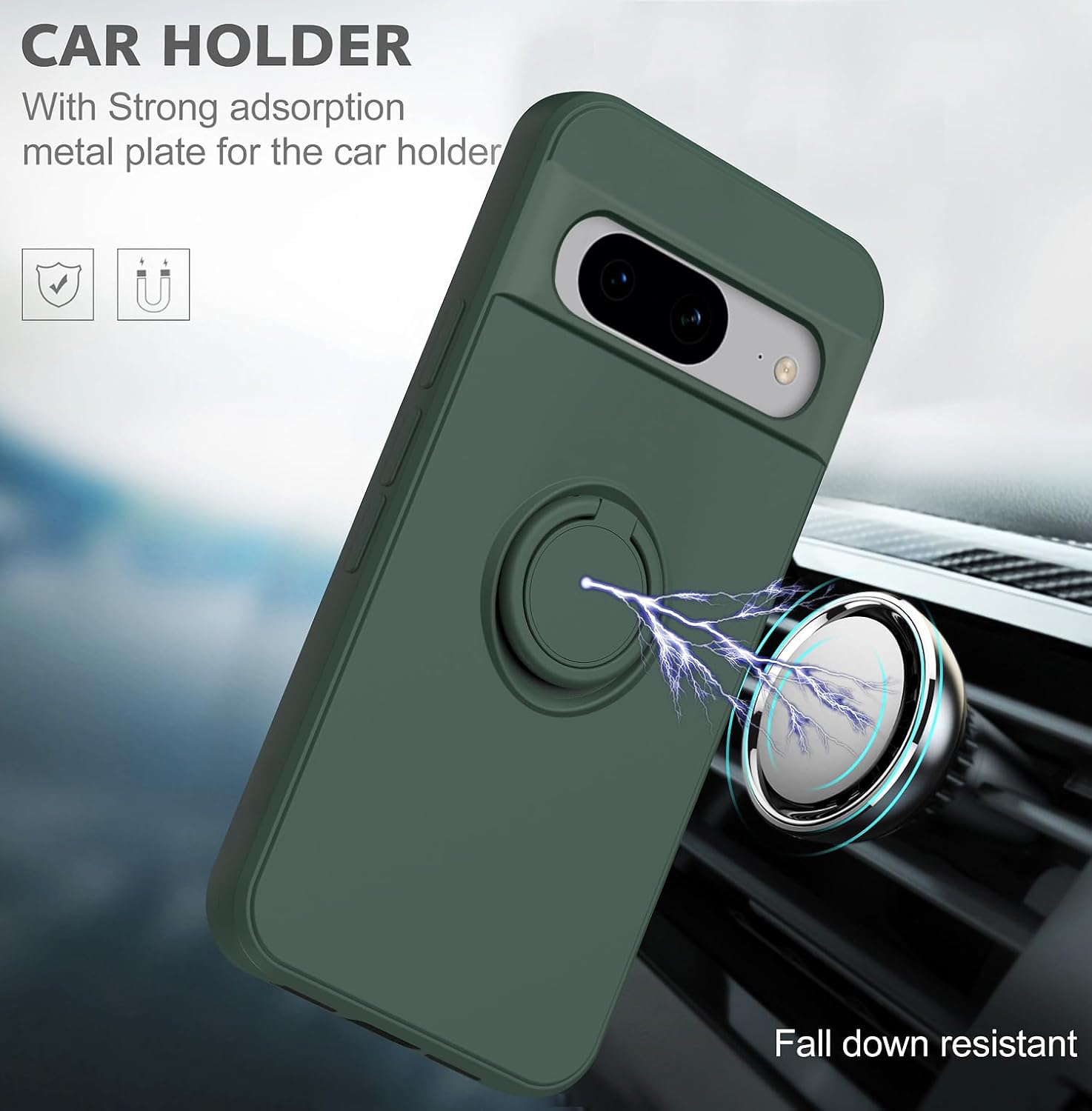 Hongxinyu Funda para Google Pixel 8 2023, anillo delgado de silicona líquida con función atril, forro de microfibra antiarañazos, protección contra