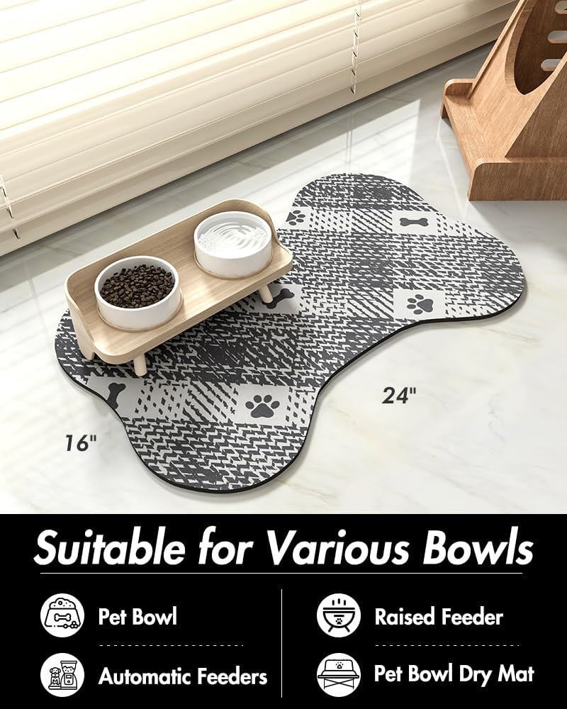 Tapete de comida para perros – Tapete absorbente de comida para mascotas – Tapete para cuenco para perros con forma de hueso, tapete de alimentación