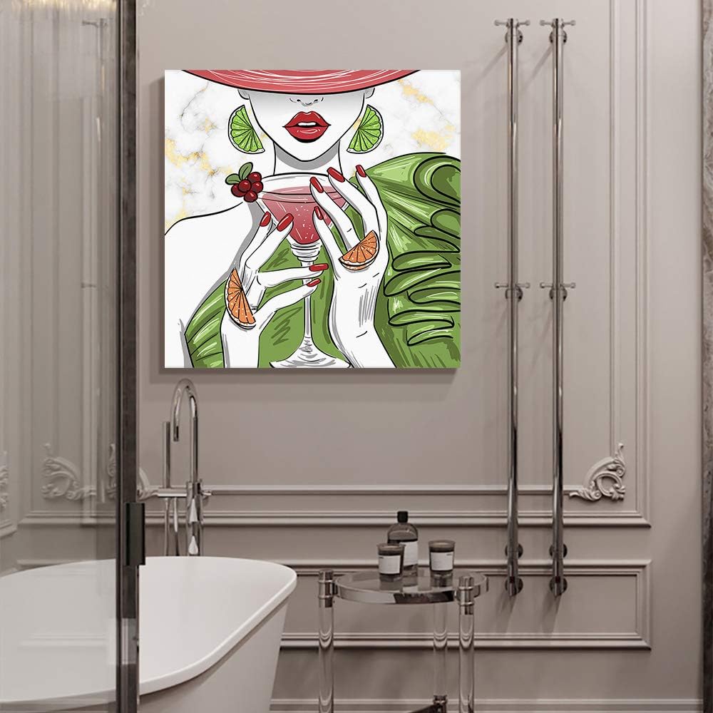 Lienzo decorativo para pared, decoración de pared con marco para mujer, textura de mármol, pinturas al óleo de limón, cóctel, arte de pared, listo