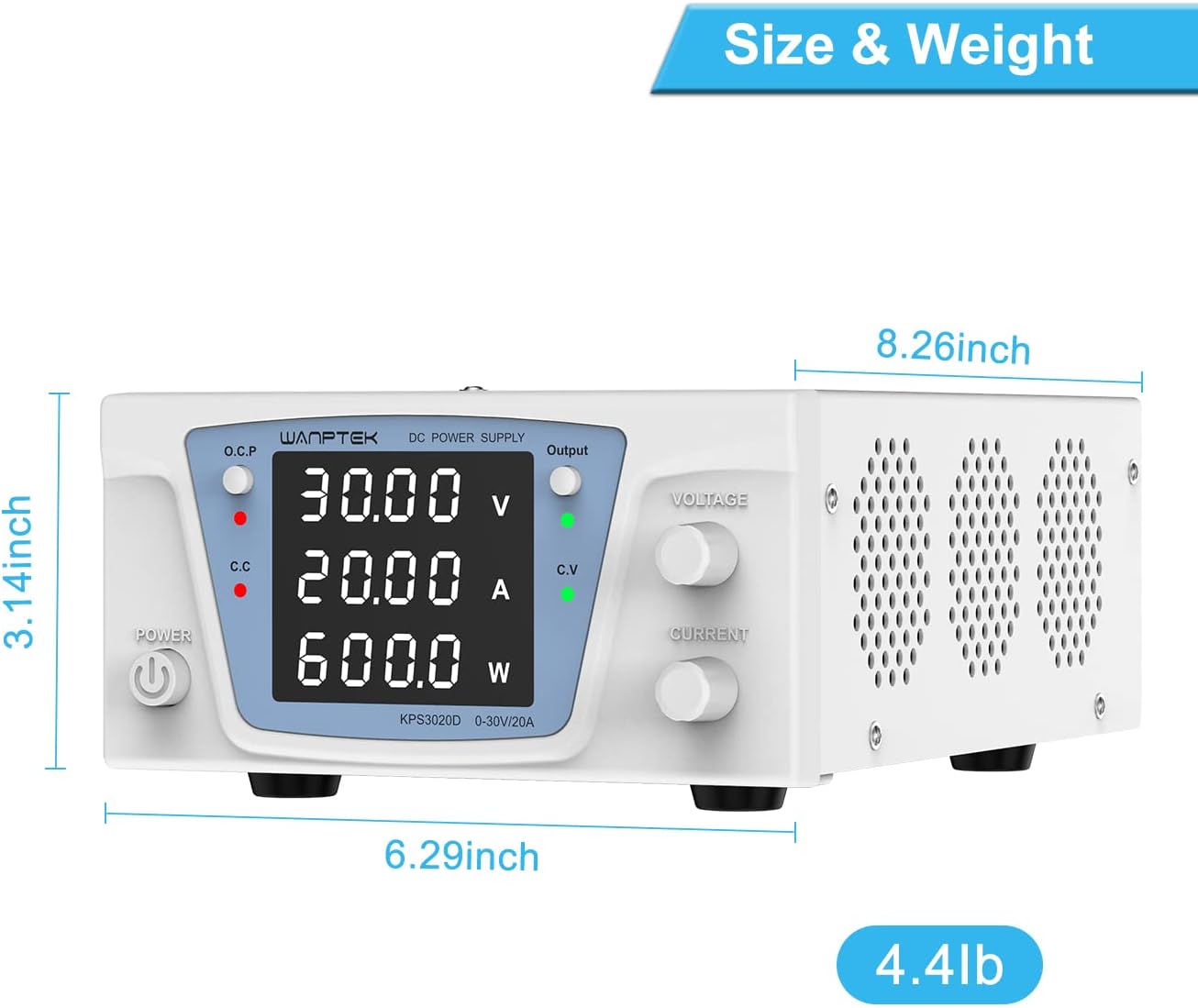 Fuente de alimentación CC variable 30V 20A 600W, fuente de alimentación de banco con perillas de ajuste precisas del codificador, fuente de