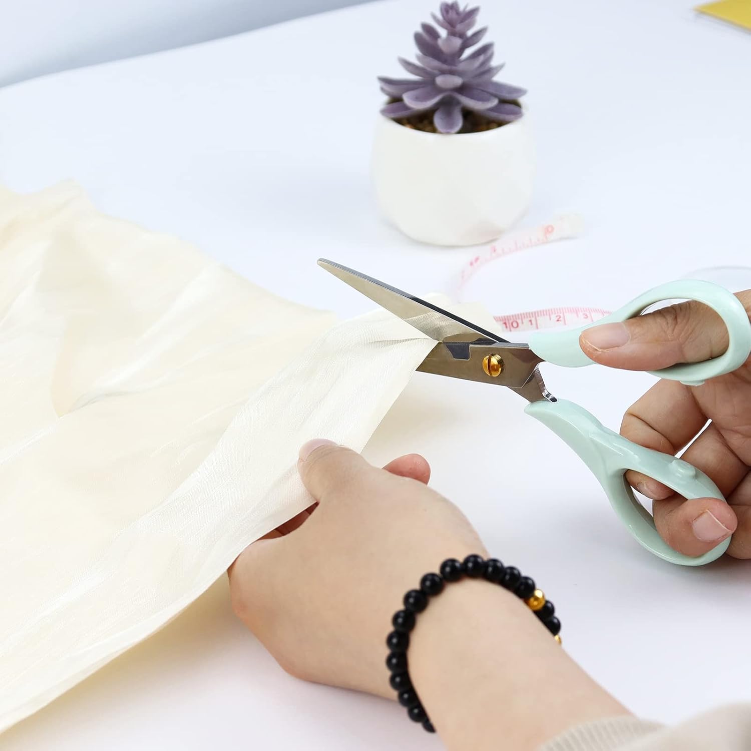 Koqye Tijeras elegantes multiusos, tijeras de acero inoxidable con mango acrílico, herramienta de corte de papel de papelería para oficina, hogar,