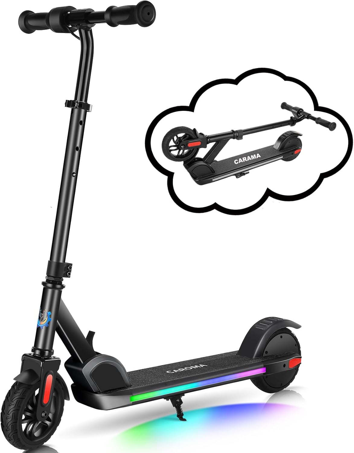 Caroma Patinete eléctrico E32E35 para niños, altura y velocidad ajustables, motor de 150 W, scooter eléctrico para niños de 6 a 12, 10 Mph y 7