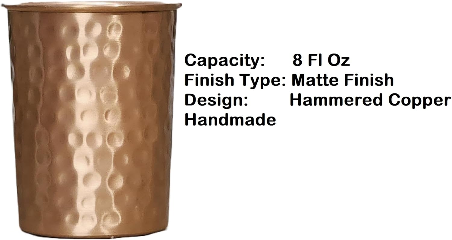 AWF – Vaso de agua de cobre puro martillado de 8 onzas líquidas, vasos mezclados hechos a mano, cobre ayurveda, yoga, el mejor regalo de Pascua,