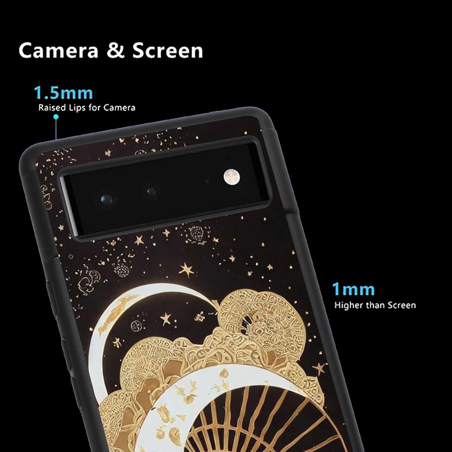 Compatible con Google Pixel 6A (2021) Moon Sun, Celestial Moon Sun Stars Graphic para Google Case hombres mujeres, elegante funda de silicona suave