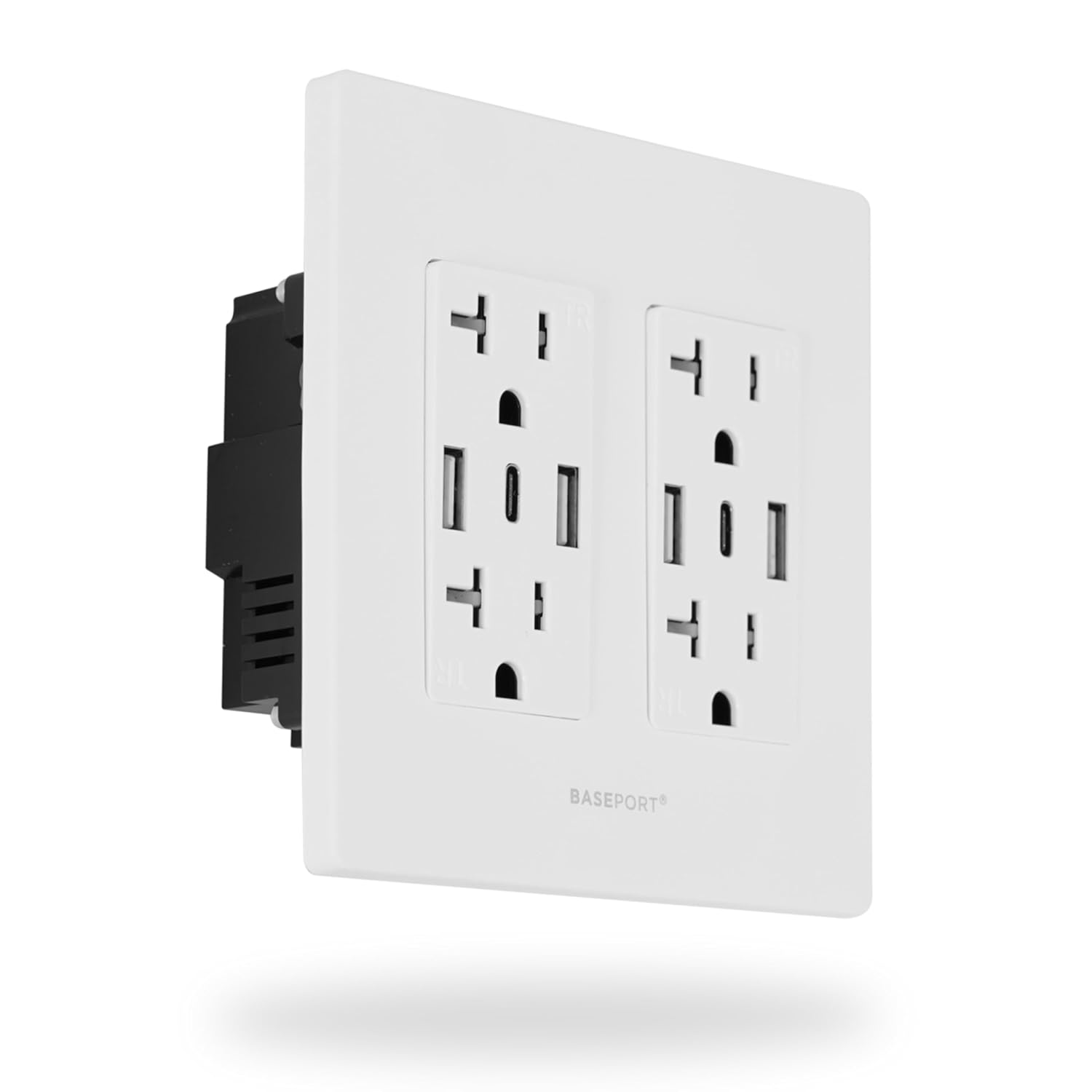Toma de pared premium con puertos USB  125 V 20 Amp tomacorrientes USB, receptáculos de salida USB de 5 V6 A, doble USB-A, 1 USB-C, placa frontal