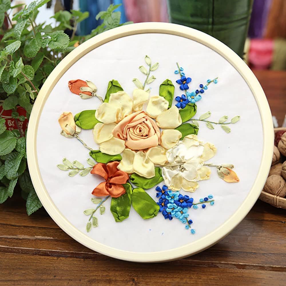 Gogobear Kit de floración de flores de primavera de bordado de cinta, pintura 3D, decoración de pared, sello de aguja, trabajo con aro