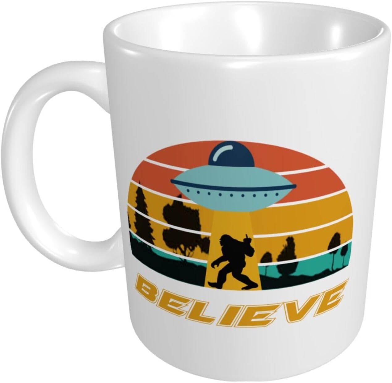 Sasquatch y UFO Alien Believe Bigfoot – Tazas de café, textura elegante y esmalte que se pueden utilizar en oficinas, escuelas, hogar y restaurante,
