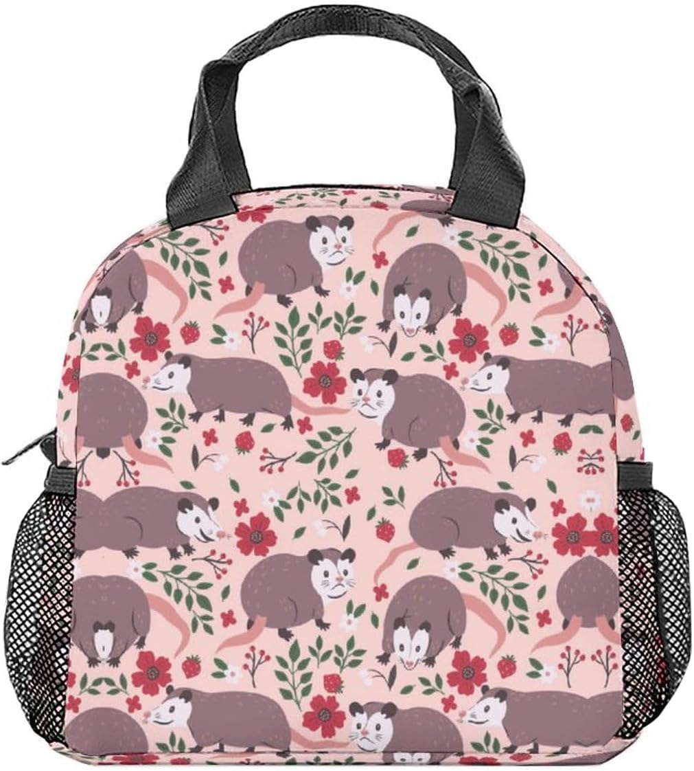 COOPASIA Possum – Lonchera para niños, lonchera aislada para niñas y niños, color rosa, reutilizable, pequeña con bolsillos, bolsa de almuerzo para