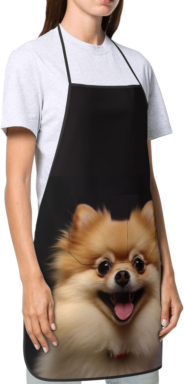 YAzgaN Delantal estampado de Pomerania de pelo corto, para mujeres y hombres, con bolsillos, la superficie es lisa y no propensa al polvo, no se
