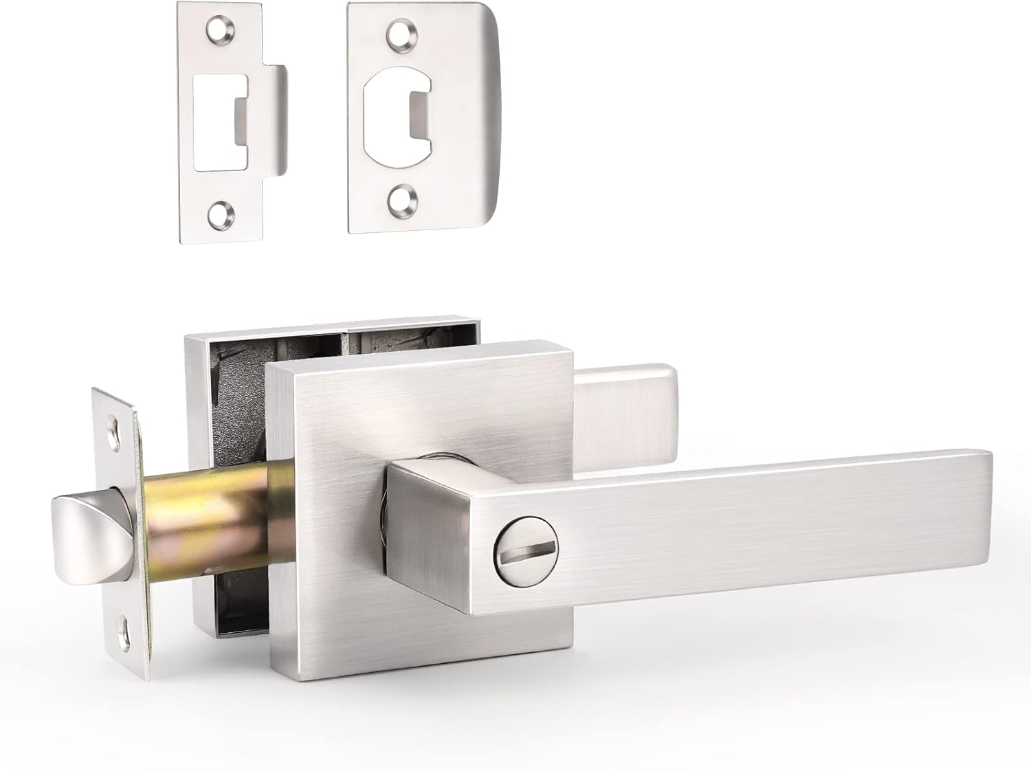 Paquete de 1 manija de puerta resistente de privacidad, manija de puerta reversible de níquel cepillado, manija de puerta interior cuadrada para
