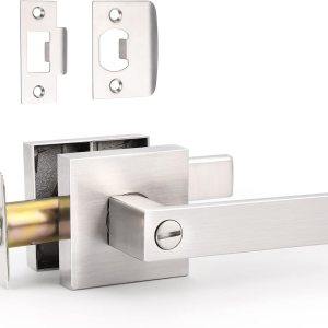 Paquete de 1 manija de puerta resistente de privacidad, manija de puerta reversible de níquel cepillado, manija de puerta interior cuadrada para Paquete de 1 manija de puerta resistente de privacidad, manija de puerta reversible de níquel cepillado, manija de puerta interior cuadrada para