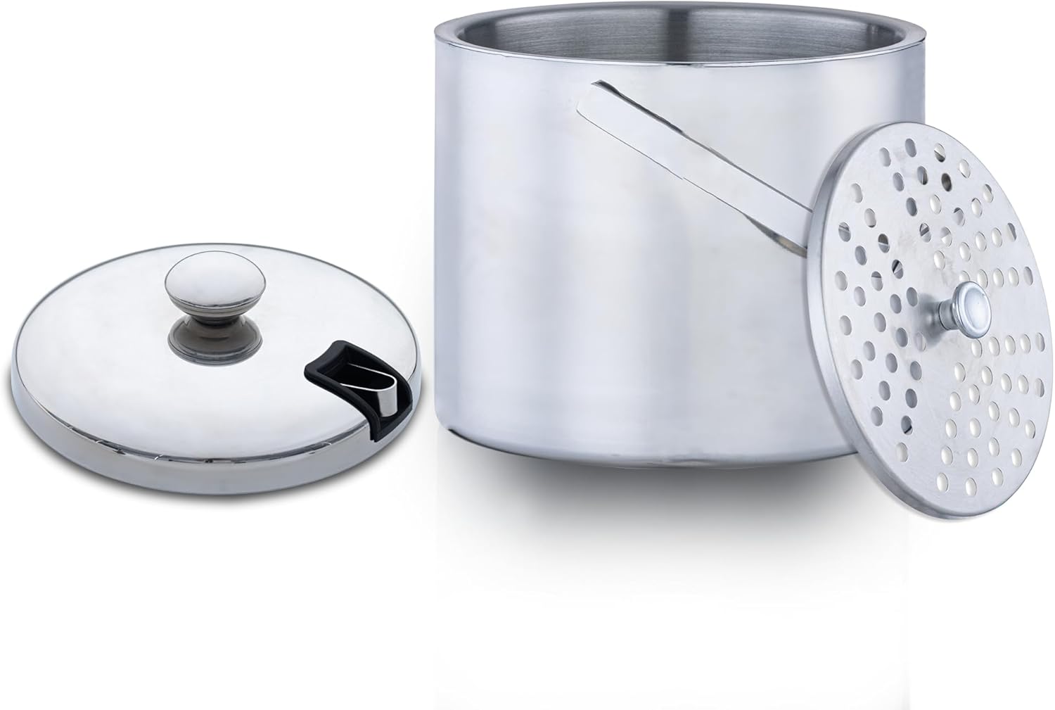 Cubo de hielo con doble aislamiento de acero inoxidable 304 con tapa, colador, mantiene los cubos de hielo fríos y secos, cómoda asa de transporte