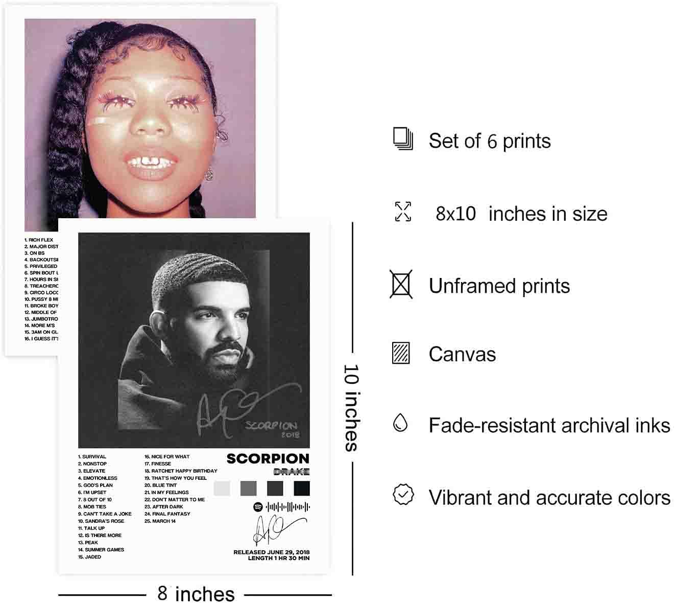 DIDIDO Drake – Póster impreso limitado para portada de álbum, póster de música de rapero, lienzo de arte de pared, juego de 6 para decoración de