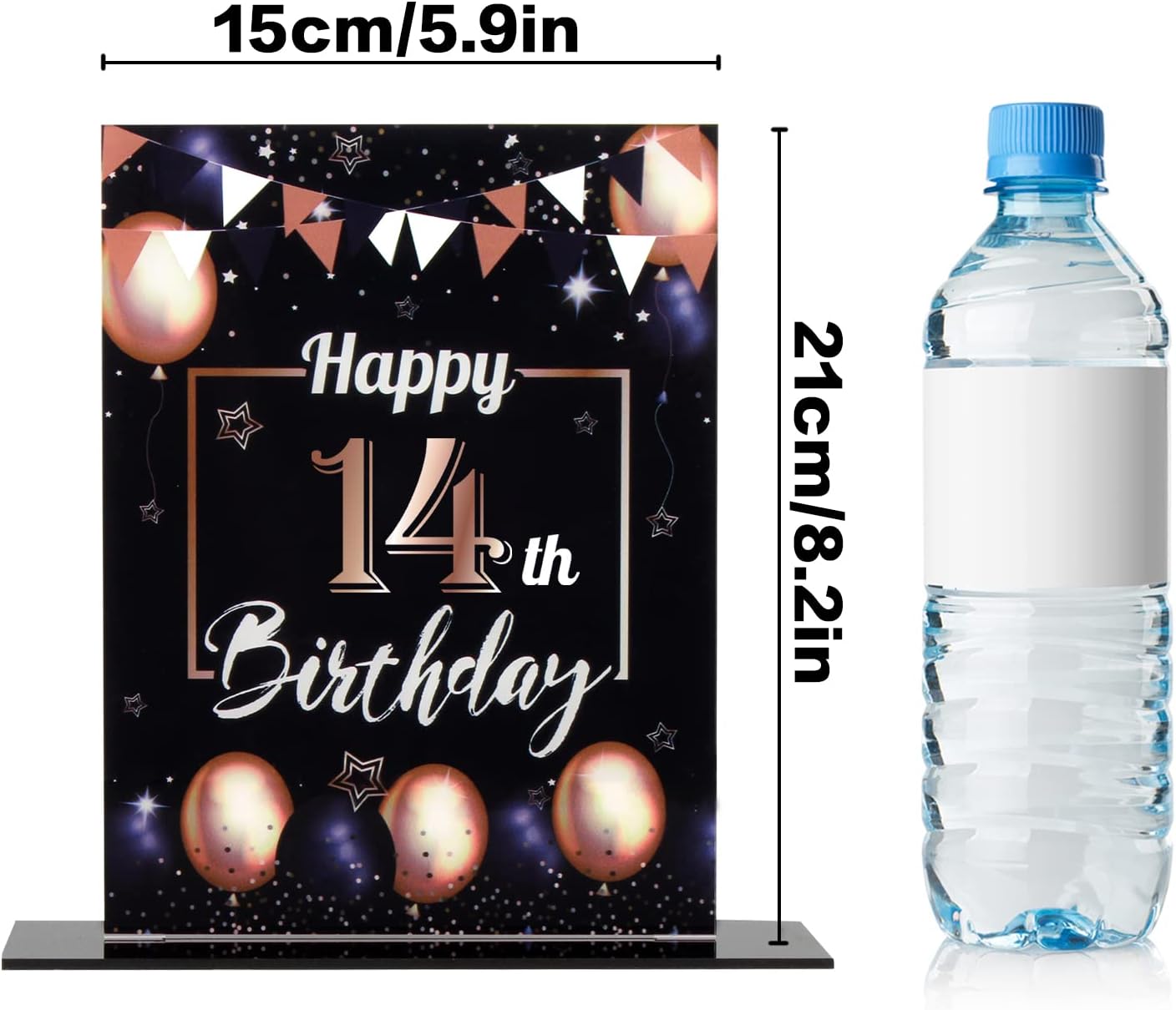 Centros de mesa acrílicos con globos negros y dorados de feliz 14 cumpleaños, 2 unidades de decoración de fiesta de cumpleaños de 14 años,