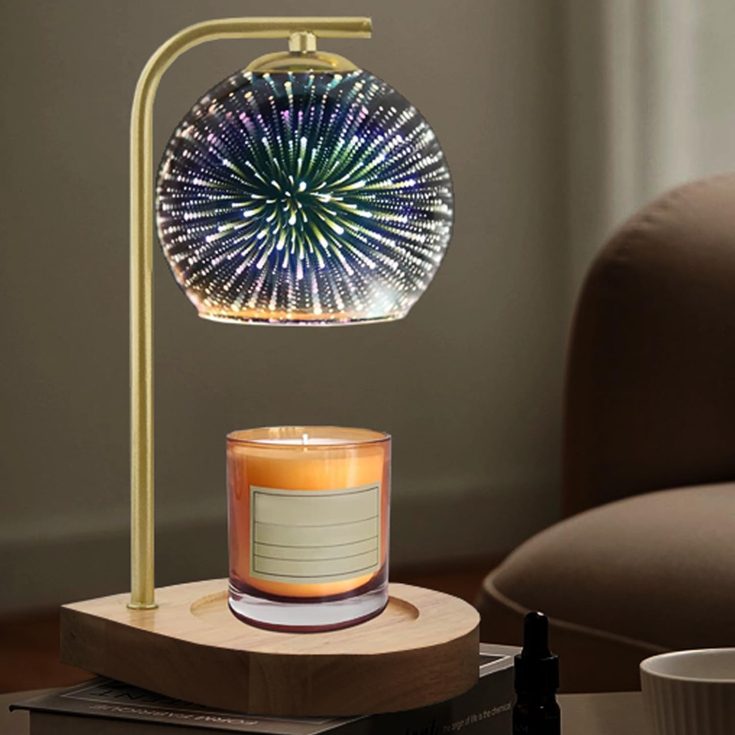Lámparas de cristal 3D con 3 bombillas regulables, temporizador con 1H2H4H, compatible con velas pequeñas y grandes, pantalla de vidrio de fuegos