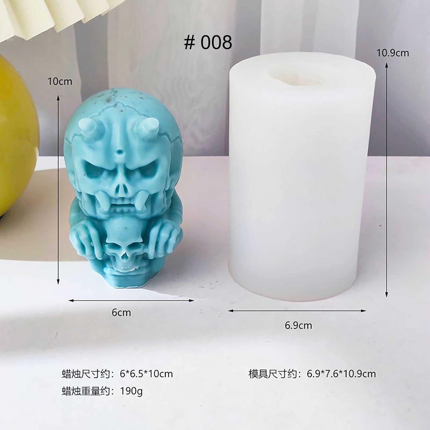 Grainrain Kit de fabricación de velas 3D de calavera moldes de cera de silicona molde de jabón de silicio DIY Craft (F15-JR008)