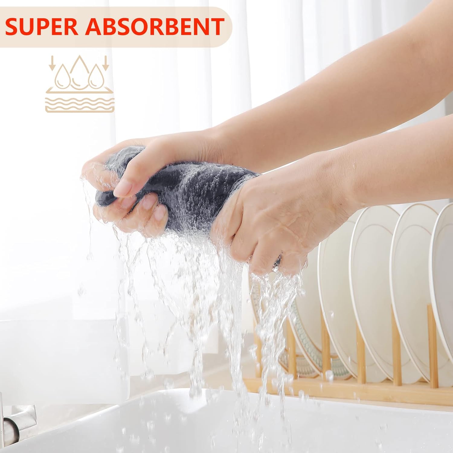 Homaxy Toallas de cocina 100% algodón con tejido de gofre, ultra suaves, absorbentes, de secado rápido, 13 x 28 pulgadas, paquete de 6, gris oscuro