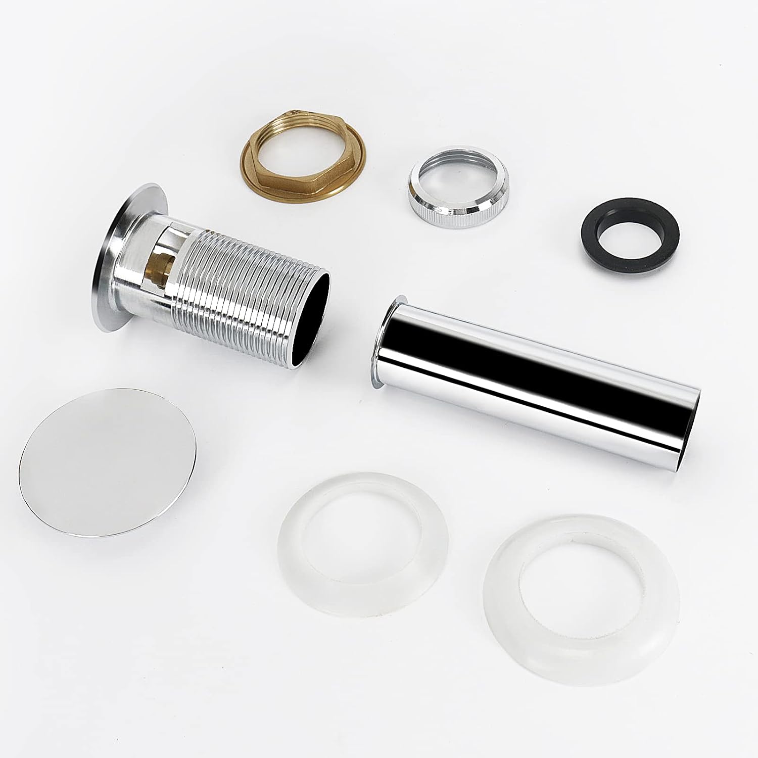 NearMoon Drenaje desplegable de baño, colador de drenaje de latón para montaje de baño, tapón de fregadero, antiobstrucción (con desbordamiento,
