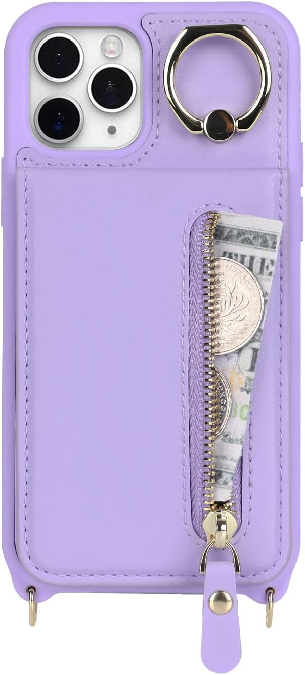 Funda para iPhone 11 Pro Max con tarjetero para mujer, iPhone 11 Pro Max, con correa y ranuras para tarjetas de crédito, cruzado con cremallera y